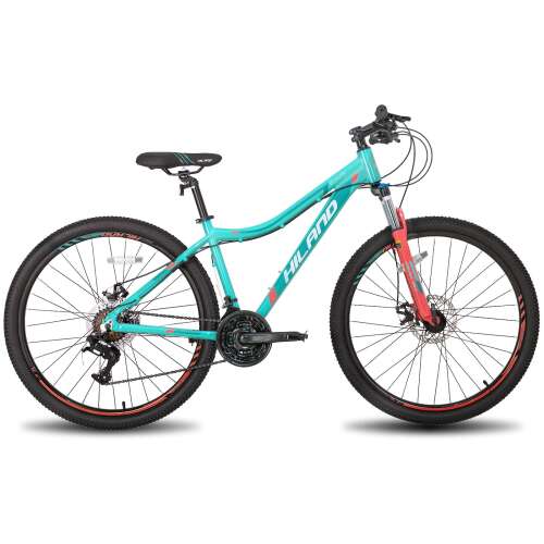 Hiland 26/27.5 Inch Mountain Bike Aluminum Frame 24 Speed Dual Disc with Lock-Out Suspension Fork for Woman Green 27.5 inch wheel