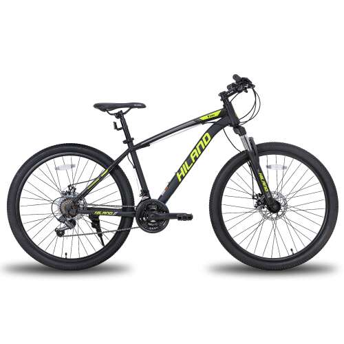 Hiland 26/27.5 Inch Mountain Bike Shimano 21 Speed MTB Bicycle with Suspension Fork,Dual-Disc Brake,Fenders Urban Commuter City Bicycle Black&Yellow 26"wheel&15"frame