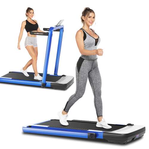 ANCHEER 2 in 1 Folding Treadmill, Portable Under Desk Treadmill for Home Gym Office, Electric Compact Running Walking Machine with App & Remote Control, LCD Display, No Assembly Blue