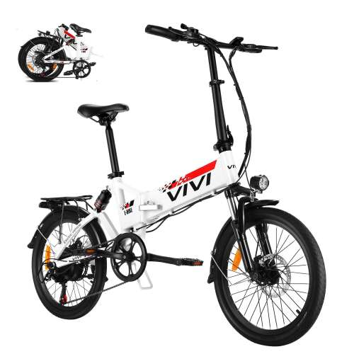 VIVI Folding Electric Bike,20" Folding Ebike with 288Wh Removable Battery,Shimano 7-Speed Electric Bicycle,City Ebike with 350W Motor and Dual Disc Brakes,20MPH Ebikes for Adults Men Women White