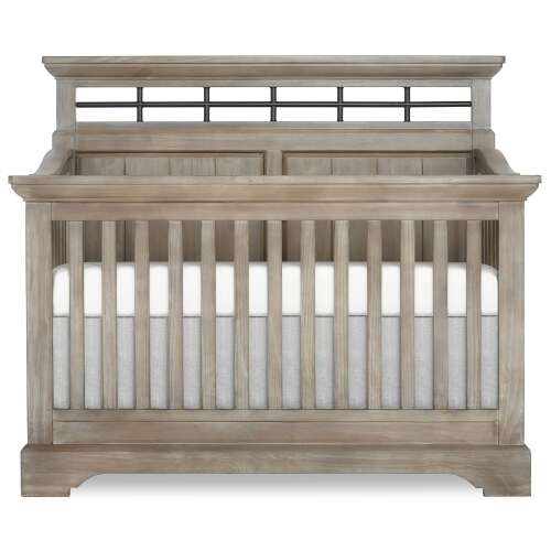 Rent to own Evolur Empire 5 in 1 Convertible Crib with Metal Elements, Free Mattress Windsor Oak Grey