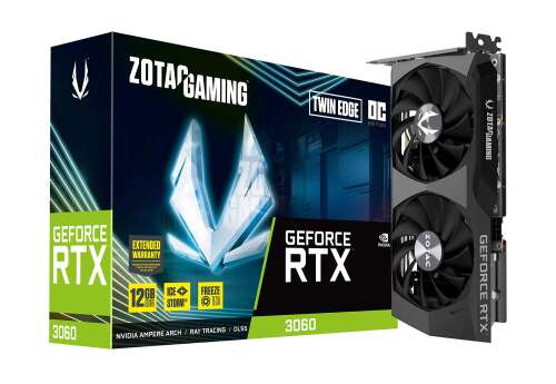 ZOTAC Gaming GeForce RTX 3060 Twin Edge OC 12GB GDDR6 192-bit 15 Gbps PCIE 4.0 Gaming Graphics Card, IceStorm 2.0 Cooling, Active Fan Control, Freeze Fan Stop ZT-A30600H-10M RTX 3060 OC