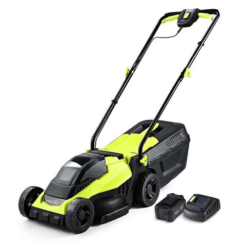 Cordless Lawn Mower, 14 Inch Electric Lawn Mower with Brushless Motor, 20v 4.0ah Battery and Charger, 2-in-1 Grass Bag, Push Lawn Mower, Lawn Dethatcher