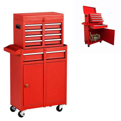 High Capacity Tool Chest Tool Box, Rolling Tool Chest with 5 Drawers, Portable Top Box with Lock, Garage Tool Storage Cabinet with Wheels, Keyed Locking System Toolbox Organizer (Red 5 drawers)