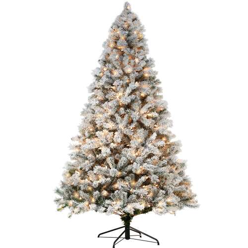 Hykolity 6 ft Snow Flocked Christmas Tree, Artificial Christmas Tree with Pine Cones, 250 Warm White Lights, 762 Tips, Metal Stand and Hinged Branches 6FT