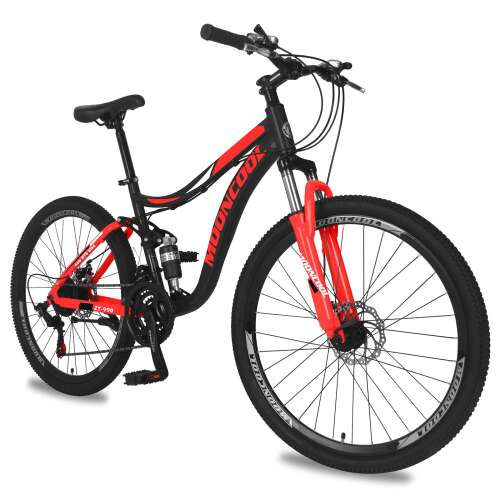 Barbella Mountain Bike Mountain Road Bicycles, 20/24/26/27.5 inch Wheels 7-21 Speed Bike, Aluminum/Steel Frame MTB Bike Double Disc Brake Suspension Fork Bicycle for Mens Womens Adults Black&White&Red 26-Inch 21-Speed Steel Frame