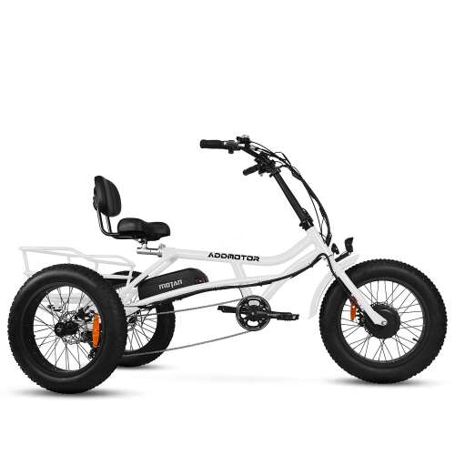 Addmotor Motan Electric Tricycle Beach Snow Bicycle Three Wheel 750W 48V Trike, Holds Up to 350 lbs, Semi-recumbent E-bike Lithium Battery M-360 3-Wheel Electric Bikes for Adult with Shimano 7 Speeds+Rear Bike Bag Warm White