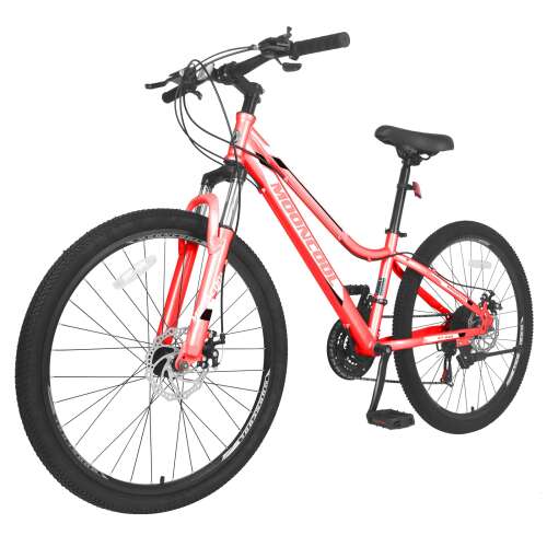 Barbella Mountain Bike Mountain Road Bicycles, 20/24/26/27.5 inch Wheels 7-21 Speed Bike, Aluminum/Steel Frame MTB Bike Double Disc Brake Suspension Fork Bicycle for Mens Womens Adults Red with white 26-Inch 21-Speed Steel Frame