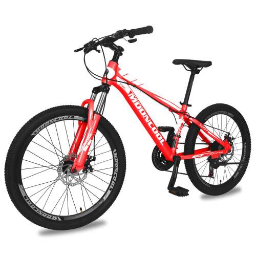 Barbella Mountain Bike Mountain Road Bicycles, 20/24/26/27.5 inch Wheels 7-21 Speed Bike, Aluminum/Steel Frame MTB Bike Double Disc Brake Suspension Fork Bicycle for Mens Womens Adults Bright Red 24-Inch 21-Speed Aluminum Frame