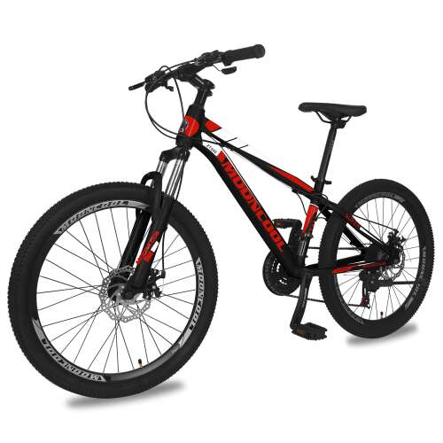 Barbella Mountain Bike Mountain Road Bicycles, 20/24/26/27.5 inch Wheels 7-21 Speed Bike, Aluminum/Steel Frame MTB Bike Double Disc Brake Suspension Fork Bicycle for Mens Womens Adults Black with red 24-Inch 21-Speed Aluminum Frame
