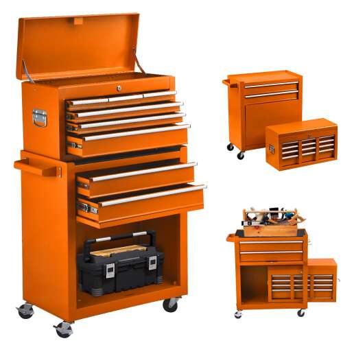 8-Drawers Tool Chest Tool Box, Rolling Tool Chest with Wheels, High Capacity Tool Box with Lock, Detachable Tool Cabinet Organizer, Mobile Toolbox for Workshop Garage Mechanics (orange)