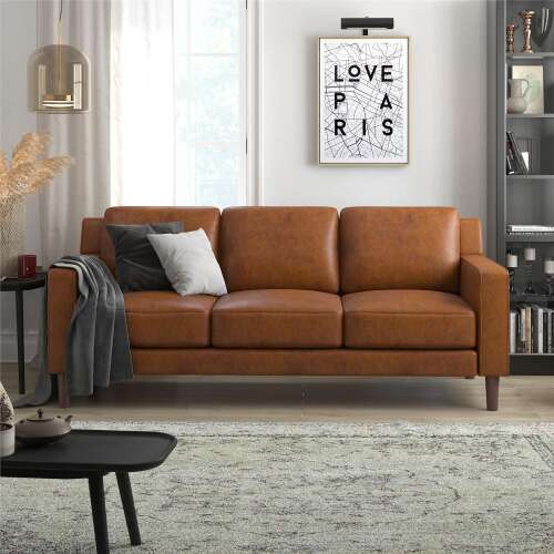 Rent to own DHP Brynn 3 Seater Sofa, Camel Faux Leather