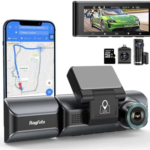 Rent to own Rayfoto 3 Channel 4K Dash Cam Built-in WiFi GPS,4K+1080P Dash Cam Front and Rear,4K+1080P Front Center, 1440P+1080P+1080P Three-Way Car Camera,170° Wide Angle Camera with Sony Sensor, with 32GB Card