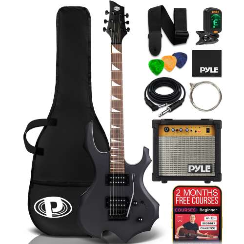 Rent to own Pyle Heavy Metal Electric Guitar Axe w/ Amplifier Kit, Full Size Instrument w/ Practice Amp & Accessories