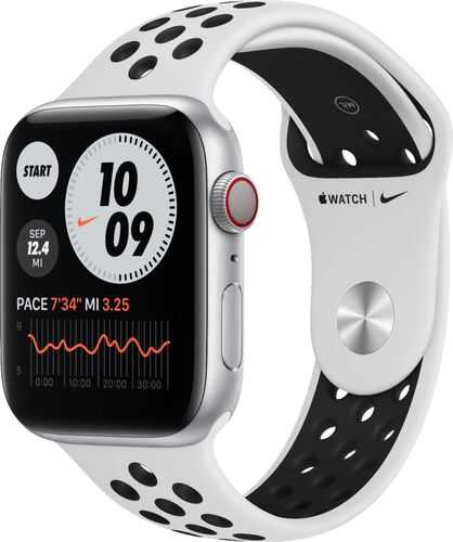 Apple Watch Nike Series 6 (GPS + Cellular) 44mm Silver Aluminum Case with Pure Platinum/Black Nike Sport Band - Silver