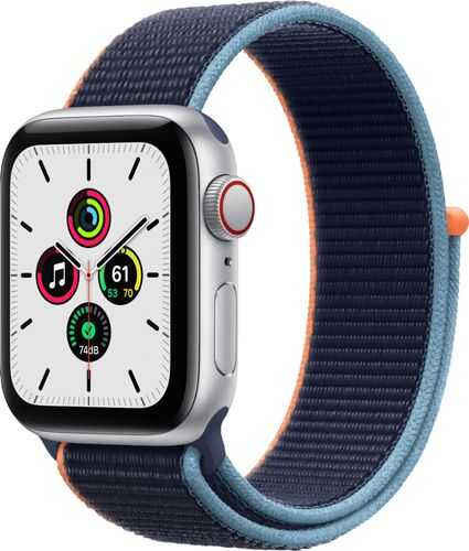 Apple Watch SE (GPS + Cellular) 40mm Silver Aluminum Case with Deep Navy Sport Loop - Silver