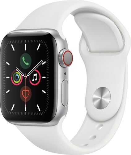 Rent to own Apple Watch Series 5 (GPS + Cellular) 40mm Silver Aluminum Case with White Sport Band - Silver Aluminum (Sprint)
