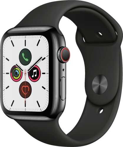 Rent to own Apple Watch Series 5 (GPS + Cellular) 44mm Space Black Stainless Steel Case with Black Sport Band - Space Black Stainless Steel