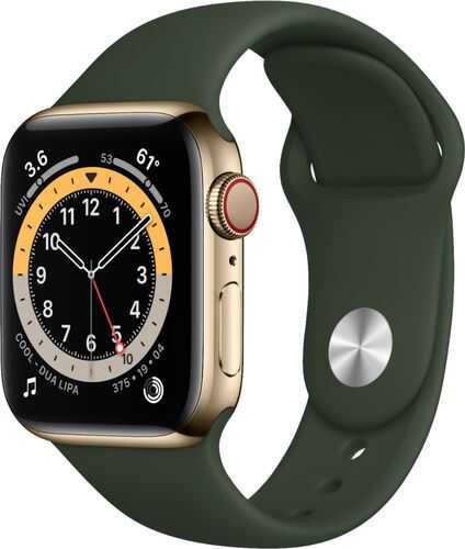 Apple Watch Series 6 (GPS + Cellular) 40mm Gold Stainless Steel Case with Cyprus Green Sport Band - Gold (AT&T)