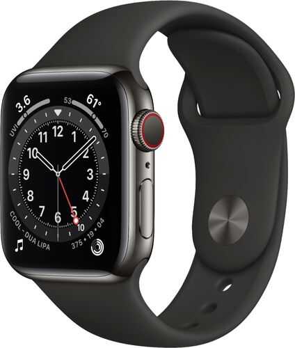 Apple Watch Series 6 (GPS + Cellular) 40mm Graphite Stainless Steel Case with Black Sport Band - Silver (AT&T)