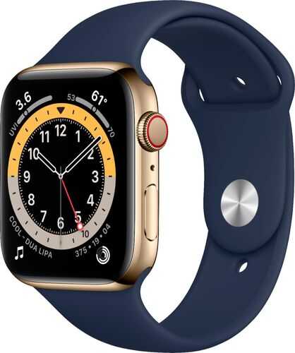 Apple Watch Series 6 (GPS + Cellular) 44mm Gold Stainless Steel Case with Deep Navy Sport Band - Gold