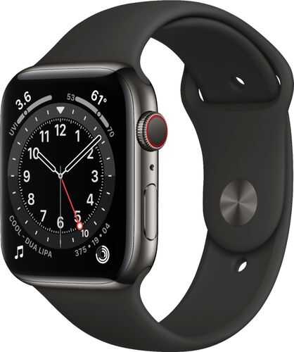 Apple Watch Series 6 (GPS + Cellular) 44mm Graphite Stainless Steel Case with Black Sport Band - Silver (AT&T)