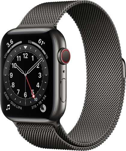 Apple Watch Series 6 (GPS + Cellular) 44mm Graphite Stainless Steel Case with Graphite Milanese Loop - Silver (AT&T)