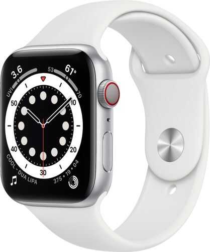 Apple Watch Series 6 (GPS + Cellular) 44mm Silver Aluminum Case with White Sport Band - Silver (AT&T)
