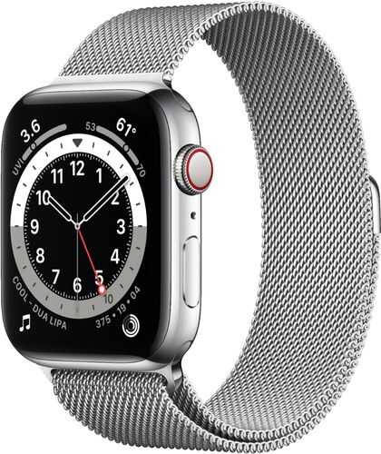 Apple Watch Series 6 (GPS + Cellular) 44mm Silver Stainless Steel Case with Silver Milanese Loop - Silver