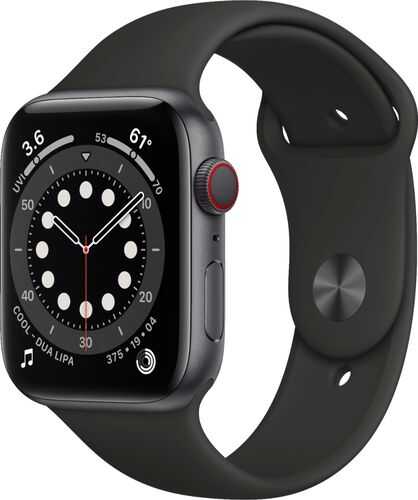 Apple Watch Series 6 (GPS + Cellular) 44mm Space Gray Aluminum Case with Black Sport Band - Space Gray (AT&T)