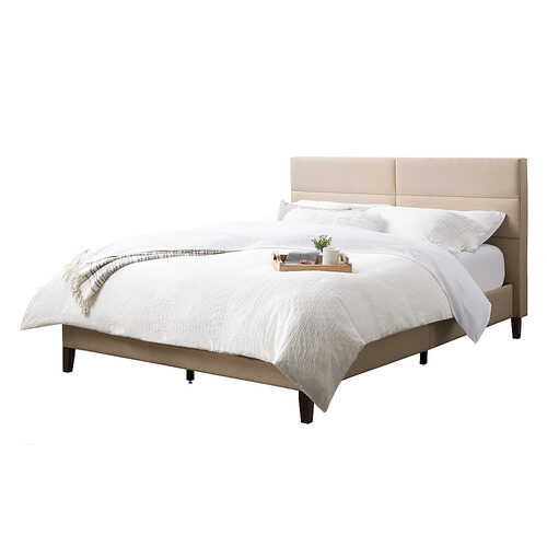 CorLiving - Bellevue Wide Panel Upholstered Bed, Queen - Cream