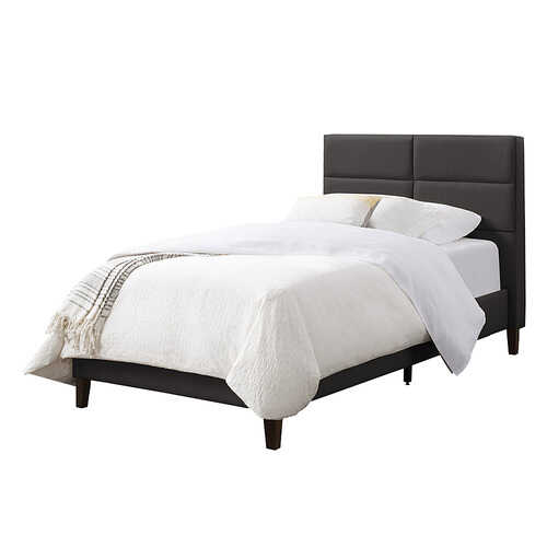 CorLiving - Bellevue Wide Panel Upholstered Bed, Twin - Dark Gray