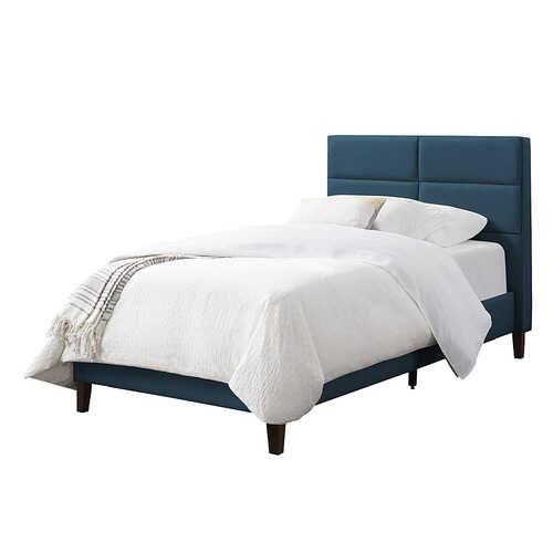 CorLiving - Bellevue Wide Panel Upholstered Bed, Twin - Ocean Blue