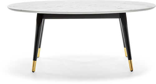 Elle Decor - Clemintine Mid-Century Oval Coffee Table with Brass Accents - White Marble Print