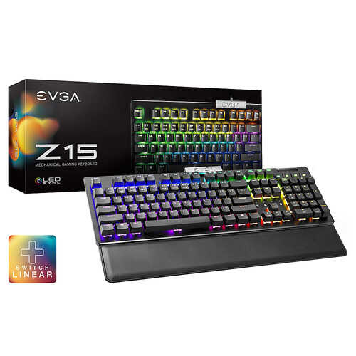 Rent to own EVGA - Z15 RGB Gaming Keyboard, RGB Backlit LED with Hot Swappable Mechanical Kailh Speed Silver Switches (Linear)