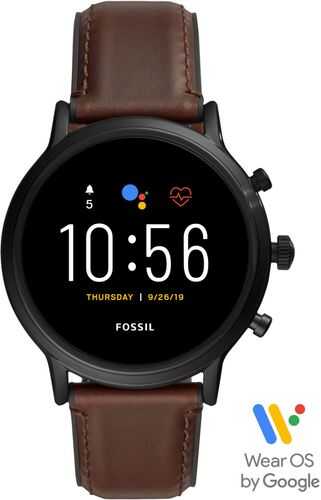 Rent to own Fossil - Gen 5 Smartwatch 44mm Stainless Steel - Black with Brown Leather Band