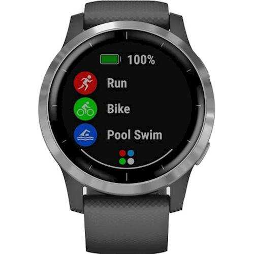 Garmin - vívoactive 4 Smartwatch 45mm Fiber-Reinforced Polymer - Silver with Shadow Gray Case and Silicone Band