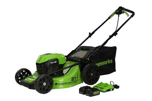 Rent to own Greenworks - 21 in. 24-Volt x 2 (48V) Self Propelled Cordless Walk Behind Lawn Mower (2 x 5.0Ah Batteries and Charger Included) - Black/Green