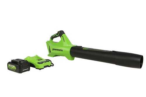 Greenworks - 24-Volt 110 MPH 450 CFM Cordless Blower (4.0Ah Battery & Charger Included) - Black/Green