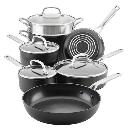KitchenAid Hard-Anodized Induction Nonstick Cookware Set, 11-Piece, Matte Black - Matte Black