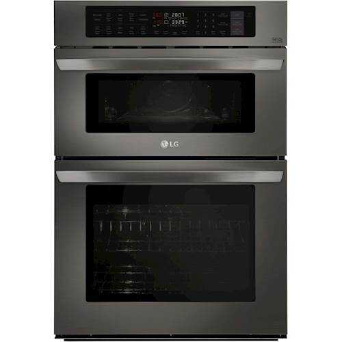 Rent to own LG - 30" Combination Double Electric Convection Wall Oven with Built-In Microwave, Infrared Heating, and Wifi - Black stainless steel