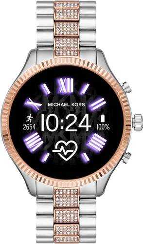 Rent to own Michael Kors - Gen 5 Lexington Smartwatch 44mm Stainless Steel - Two-Tone with Silver/Rose Stainless Steel Band