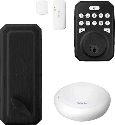MiLocks - MiEQ Bluetooth/Wi-Fi Push Button Deadbolt Replacement Smart Lock Kit - Brown