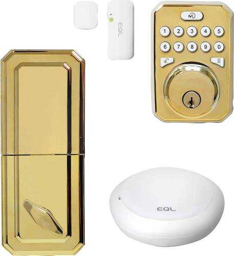 MiLocks - MiEQ Bluetooth/WiFi Push Button Deadbolt Replacement Smart Lock Kit - Gold