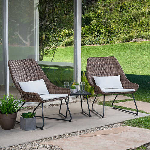 Mod Furniture - Montauk 3-Piece Wicker Scoop Chat Set with Cushions - White