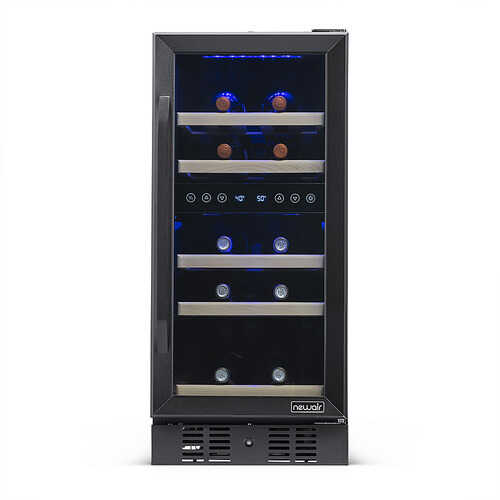 NewAir 15” Built-in 29 Bottle Dual Zone Compressor Wine Fridge in Black Stainless Steel - Black stainless steel