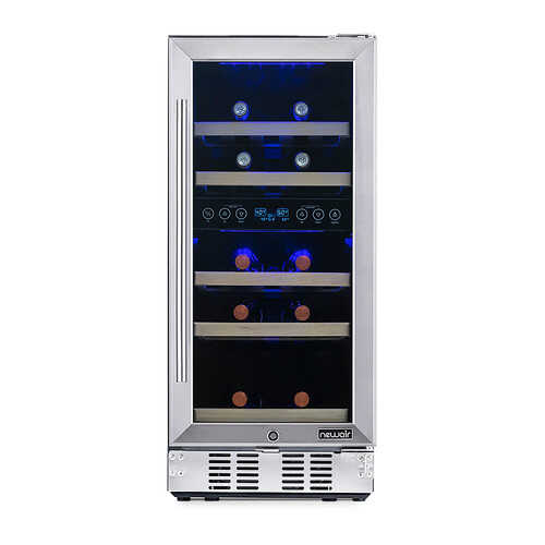 NewAir 15” Built-in 29 Bottle Dual Zone Compressor Wine Fridge - Stainless Steel, Recessed Kickplate - Stainless steel