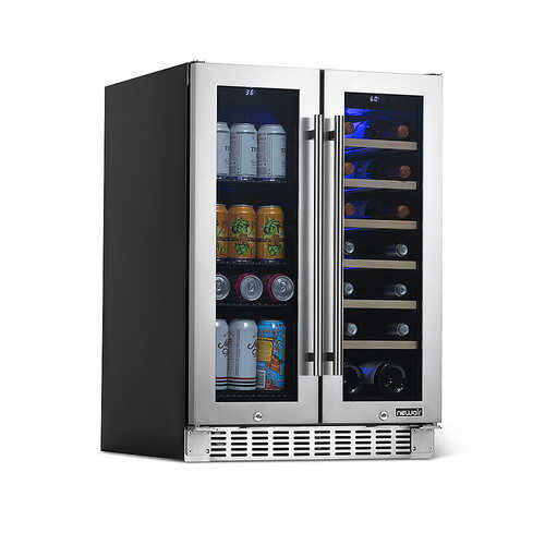 NewAir - 18-Bottle or 58-Can French Door Dual Zone Wine Refrigerator with SplitShelf and Beech Wood Shelves - Stainless steel