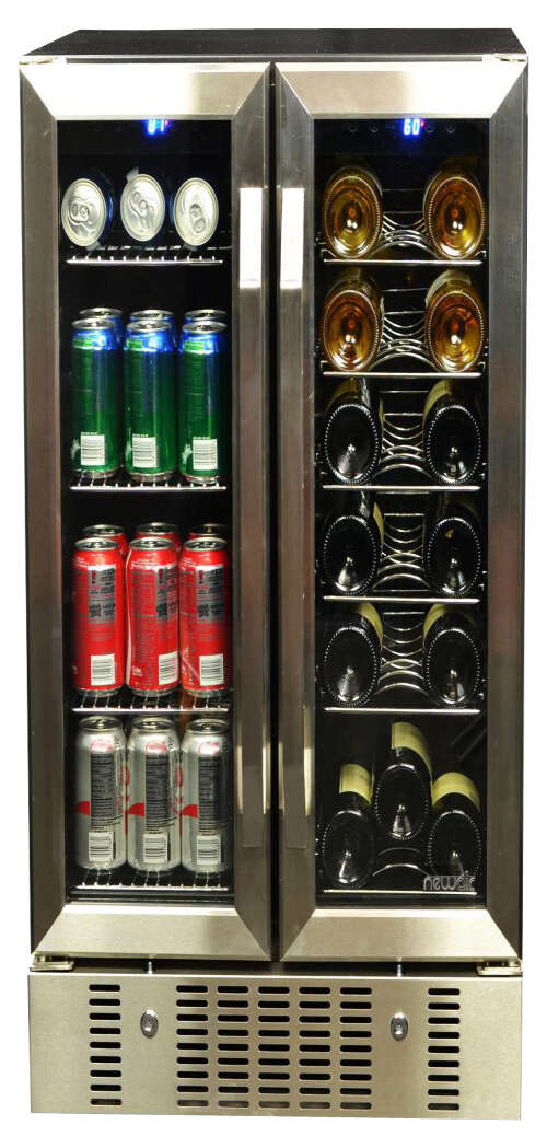 NewAir - 18-Bottle Wine and 60-Can Dual Zone Beverage Cooler - Stainless steel