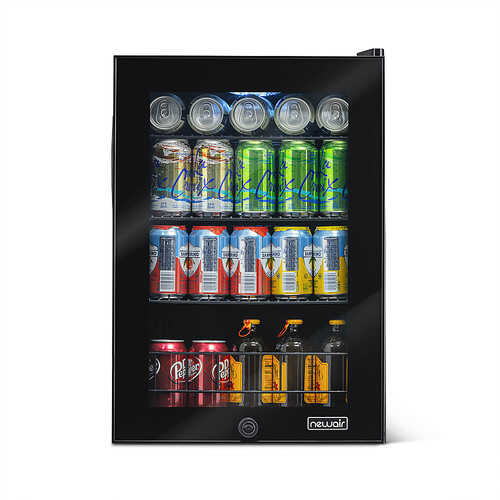 NewAir - 90-Can Freestanding Beverage Fridge, Compact with Adjustable Shelves and Lock - Black